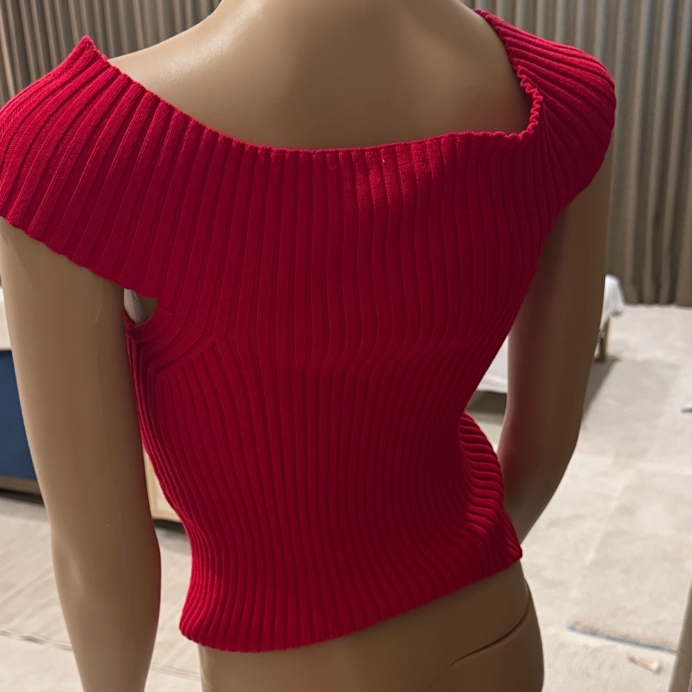Kate Spade Red Ribbed Crop Top - Picture 2 of 6